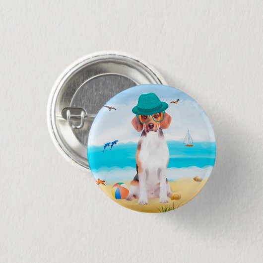 Beagle Dog on Beach Button (Vorne & Hinten)