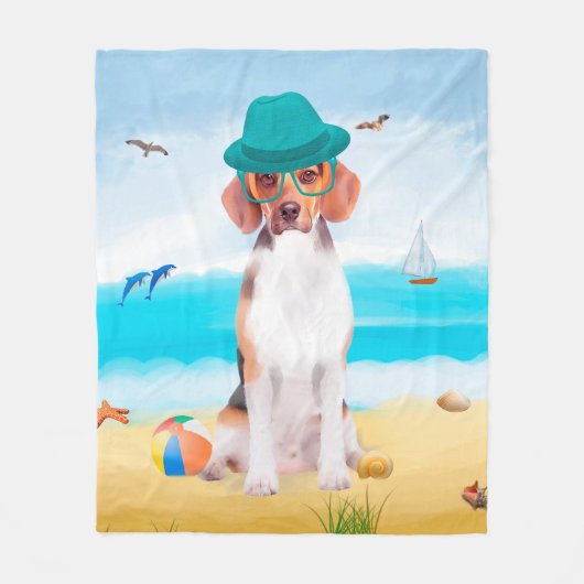 Beagle Dog on Beach Fleecedecke (Vorderseite)