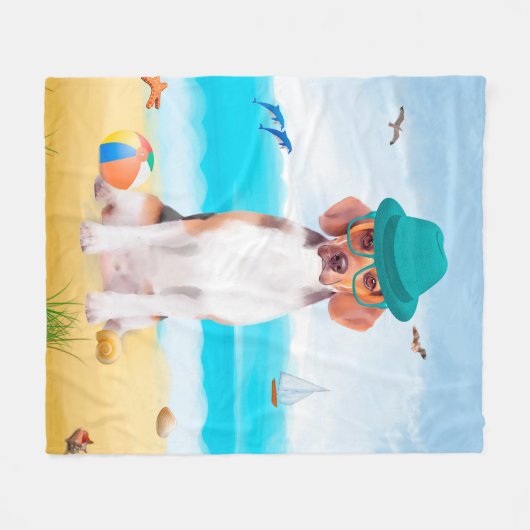 Beagle Dog on Beach Fleecedecke (Vorderseite (Horizontal))