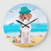 Beagle Dog on Beach Große Wanduhr (Vorderseite)