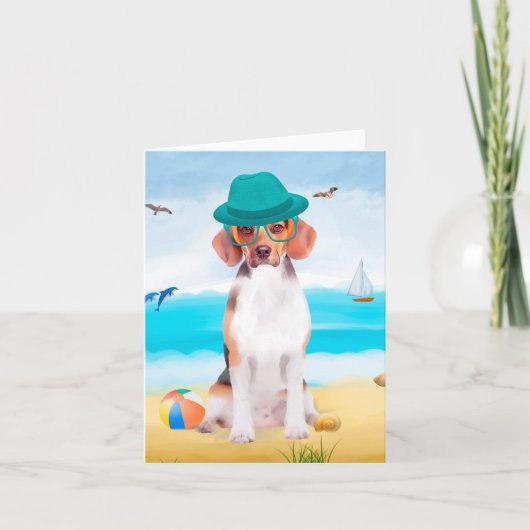 Beagle Dog on Beach Karte (Vorderseite)