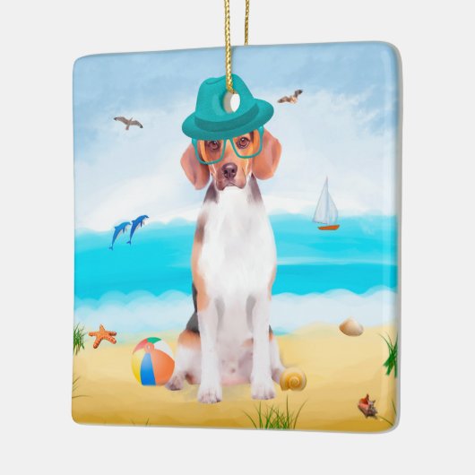Beagle Dog on Beach Keramikornament (Links)