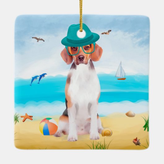 Beagle Dog on Beach Keramikornament (Rückseite)