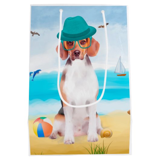 Beagle Dog on Beach Mittlere Geschenktüte (Rückseite)