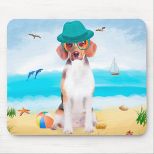 Beagle Dog on Beach Mousepad