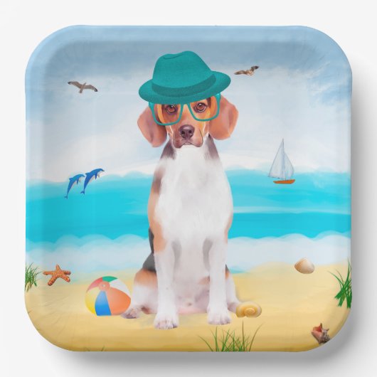 Beagle Dog on Beach Pappteller (Vorderseite)