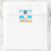 Beagle Dog on Beach Quadratischer Aufkleber (Tasche)