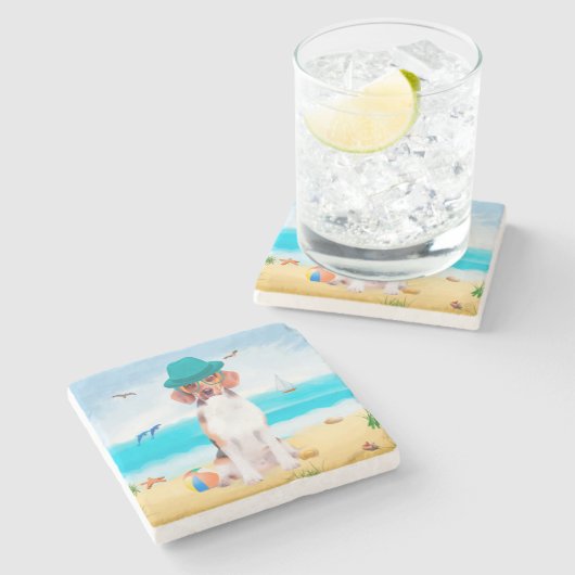 Beagle Dog on Beach Steinuntersetzer (Seitenansicht)