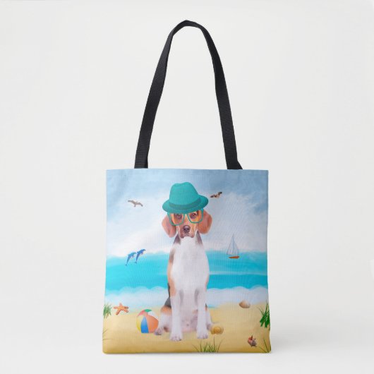 Beagle Dog on Beach Tasche (Vorderseite)