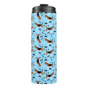 Beagle Dog Pattern Blue Pawprints Thermosbecher