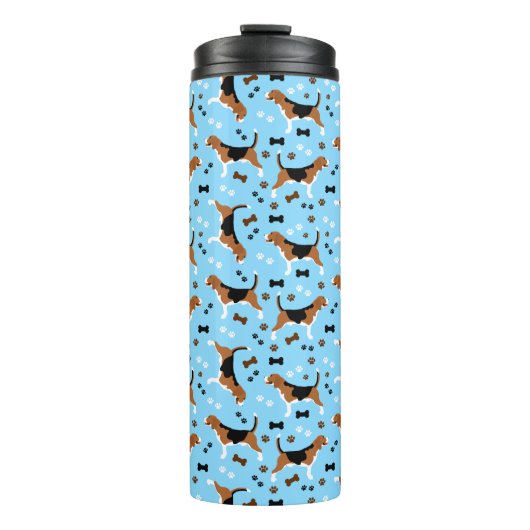 Beagle Dog Pattern Blue Pawprints Thermosbecher (Vorderseite)