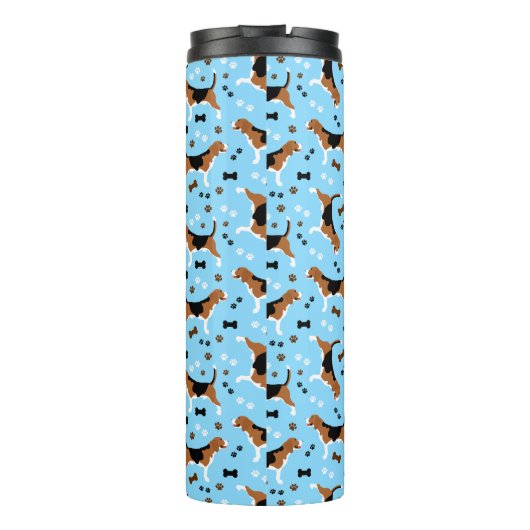 Beagle Dog Pattern Blue Pawprints Thermosbecher (Rückseite)