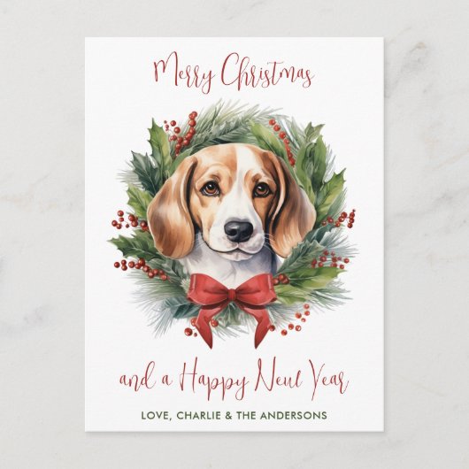 Beagle Dog Personalisiert Wreath Frohe Weihnachten (Vorderseite)