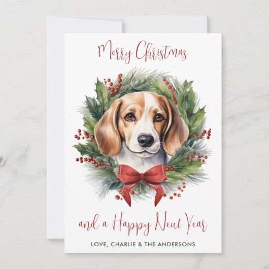 Beagle Dog Personalisiert Wreath Frohe Weihnachten (Vorderseite)