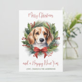 Beagle Dog Personalisiert Wreath Frohe Weihnachten (Stehend Vorderseite)