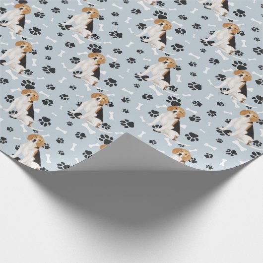Beagle Dog PW Druckmuster auf Silberblau Geschenkpapier (Ecke)