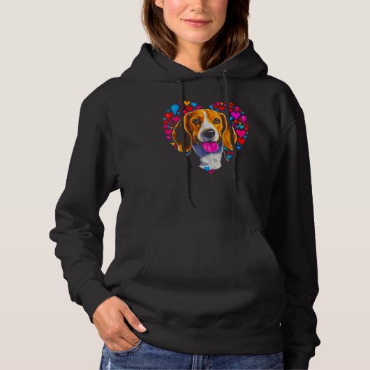 Beagle Dog Red Heart Hoodie (Vorderseite)