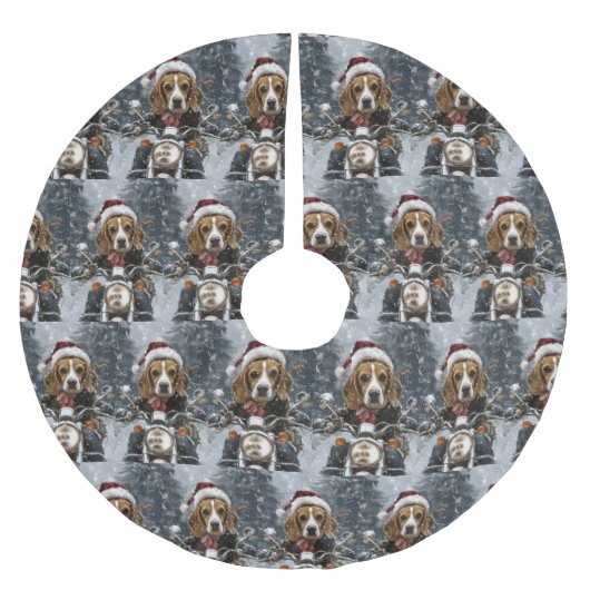 Beagle Dog Riding Motorrad Weihnachten Polyester Weihnachtsbaumdecke (Vorderseite)