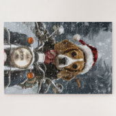 Beagle Dog Riding Motorrad Weihnachten Puzzle (Horizontal)