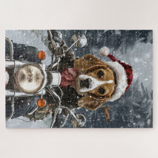 Beagle Dog Riding Motorrad Weihnachten Puzzle (Horizontal)