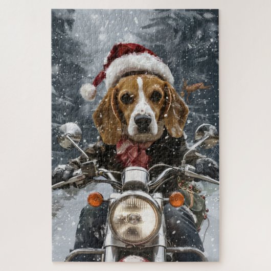 Beagle Dog Riding Motorrad Weihnachten Puzzle (Vertikal)