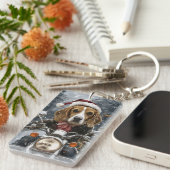 Beagle Dog Riding Motorrad Weihnachten Schlüsselanhänger (Vorderseite rechts)