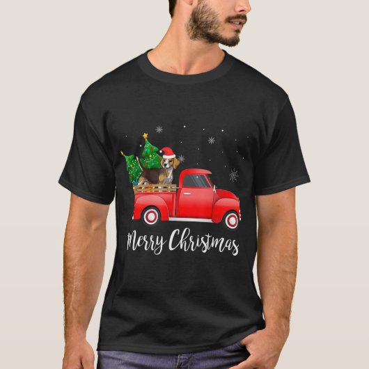 Beagle Dog Riding Red Truck Weihnachten T-Shirt (Vorderseite)