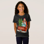 Beagle Dog Riding Red Truck Weihnachten T-Shirt (Vorne ganz)