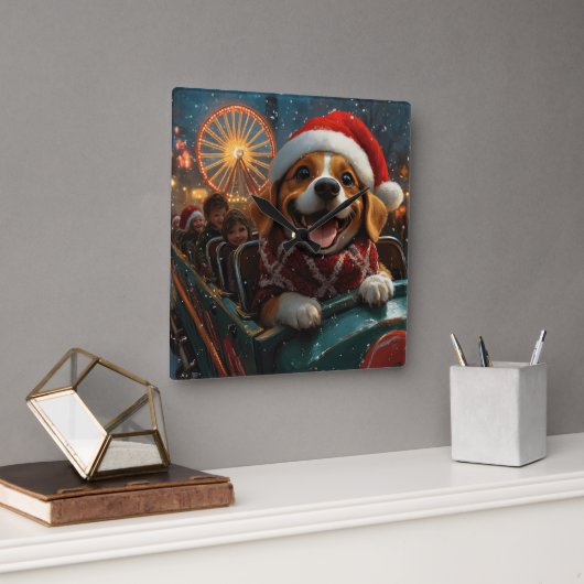 Beagle Dog Roller Untersetzer Weihnachten Quadratische Wanduhr (Büro)