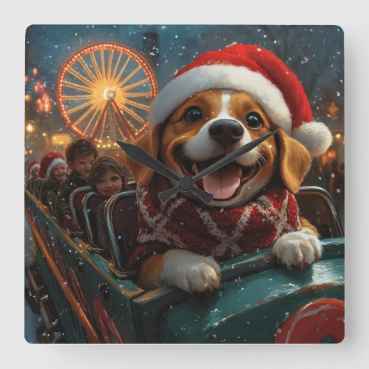 Beagle Dog Roller Untersetzer Weihnachten Quadratische Wanduhr (Vorderseite)
