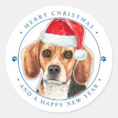 Beagle Dog Santa Personalisiert Frohe Weihnachten Runder Aufkleber (Vorderseite)