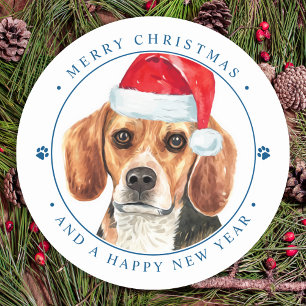 Beagle Dog Santa Personalisiert Frohe Weihnachten Runder Aufkleber