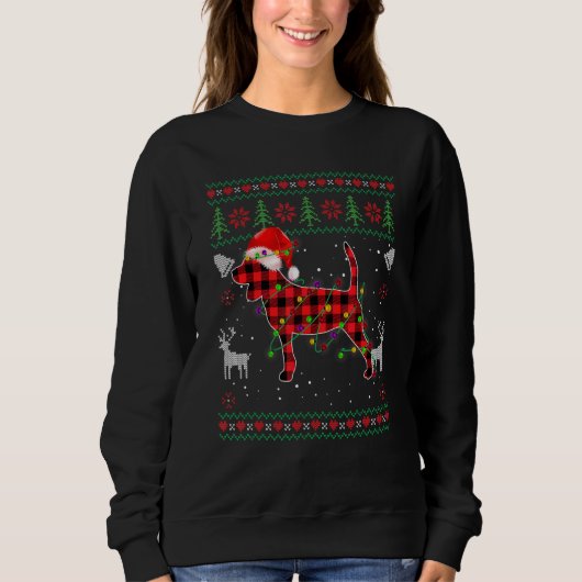 Beagle Dog Santa Red Kariert Ugge Weihnachtskraut Sweatshirt (Vorderseite)