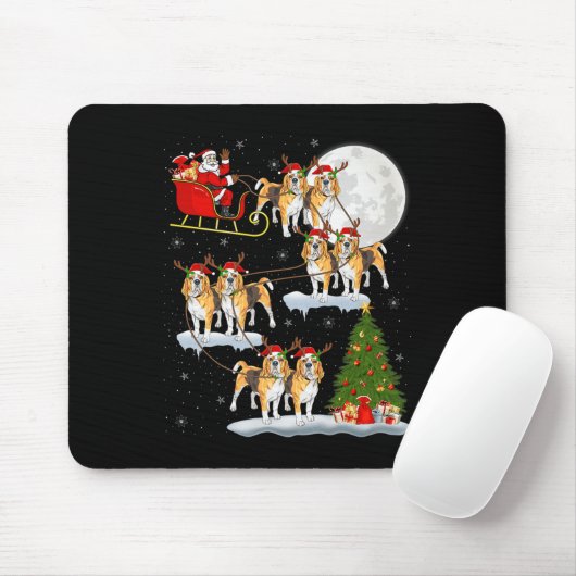 Beagle Dog Santa Sleigh Flying Funny Magical Chris Mousepad (Mit Mouse)