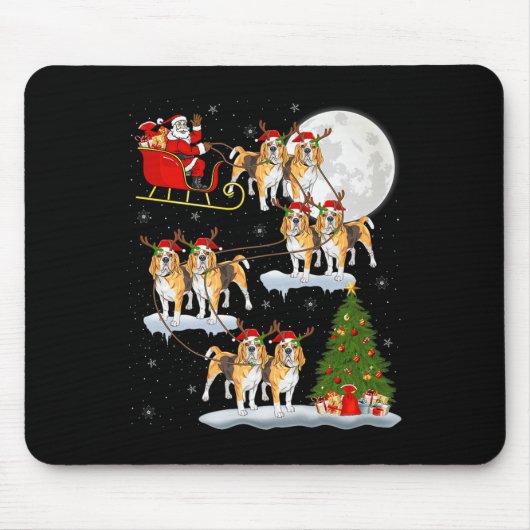 Beagle Dog Santa Sleigh Flying Funny Magical Chris Mousepad (Vorne)