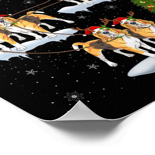 Beagle Dog Santa Sleigh Flying Funny Magical Chris Poster (Ecke)