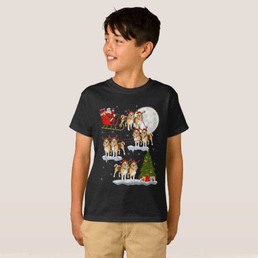 Beagle Dog Santa Sleigh Flying Funny Magical Chris T-Shirt (Vorne ganz)