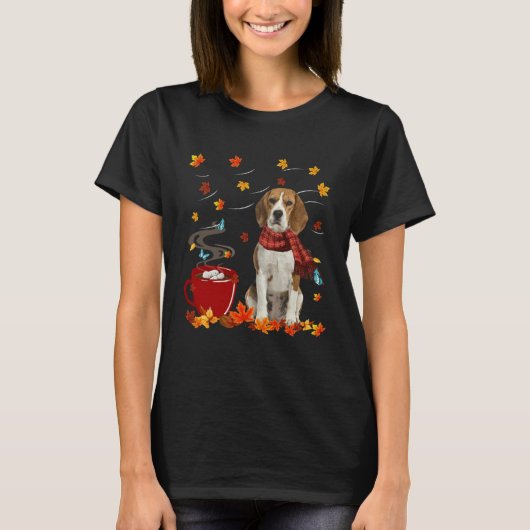 Beagle Dog Scarf Fall Chocolate Autumn T-Shirt (Vorderseite)
