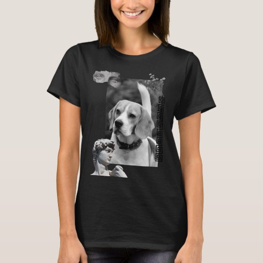 Beagle Dog Schwarz-Weiß-Portrait T-Shirt (Vorderseite)