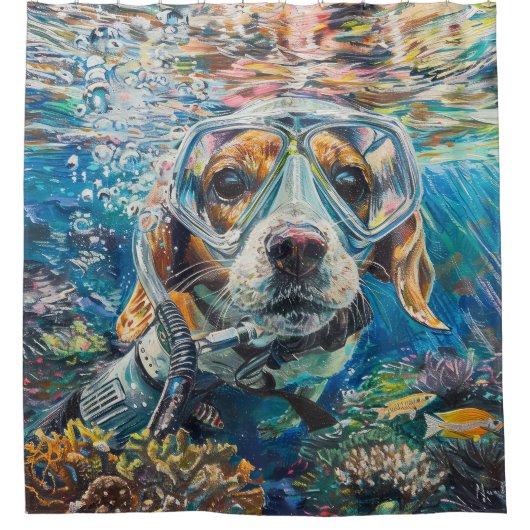 Beagle Dog Scuba Diving Underwater Duschvorhang (Vorderseite)