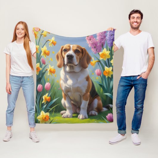 Beagle Dog Spring Blumen Malerei Fleecedecke (Beispiel)