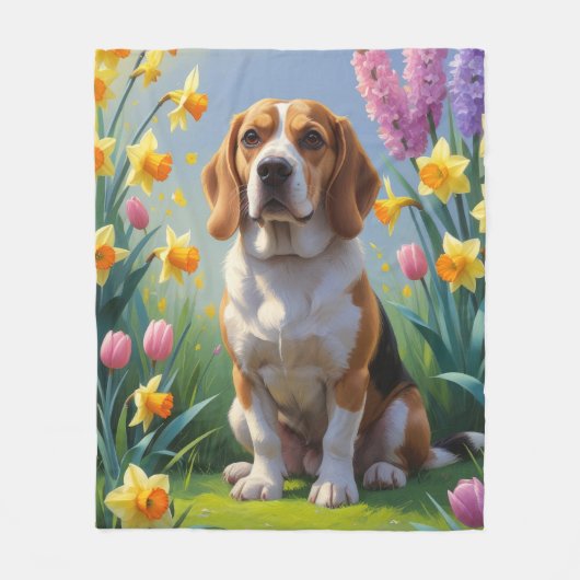 Beagle Dog Spring Blumen Malerei Fleecedecke (Vorderseite)