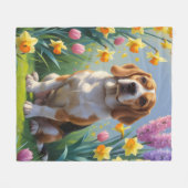 Beagle Dog Spring Blumen Malerei Fleecedecke (Vorderseite (Horizontal))