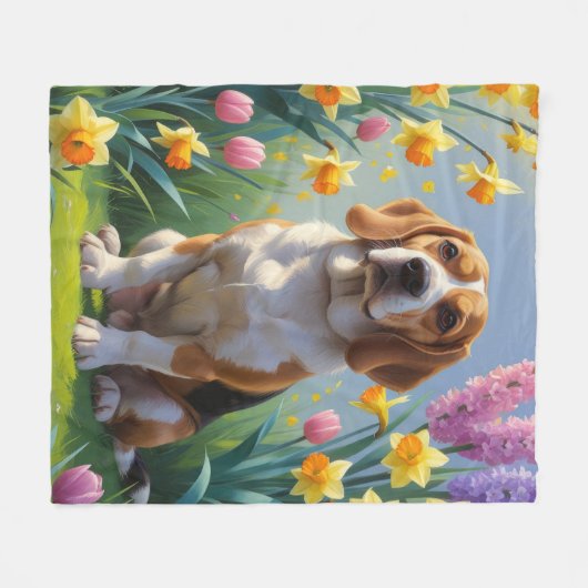 Beagle Dog Spring Blumen Malerei Fleecedecke (Vorderseite (Horizontal))