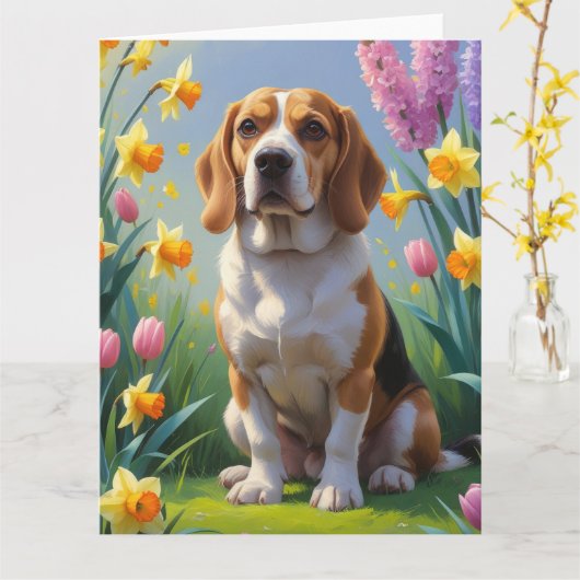 Beagle Dog Spring Blumen Malerei Karte (Gelbe Blume)