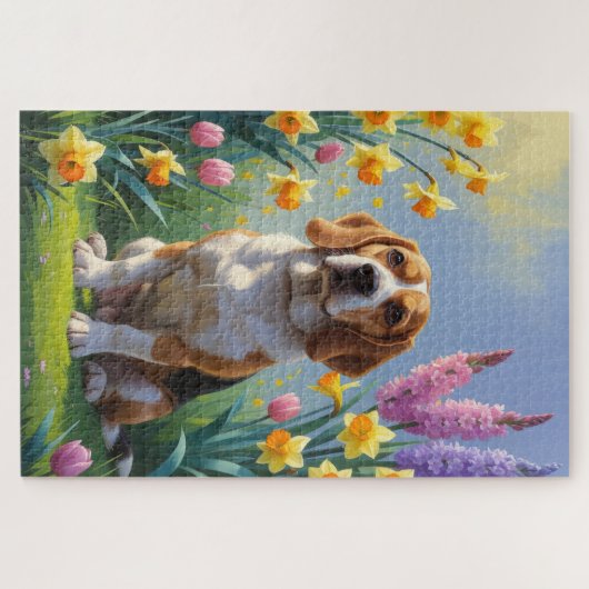 Beagle Dog Spring Blumen Malerei Puzzle (Horizontal)