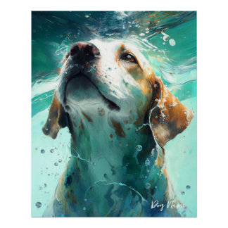 Beagle dog swimming in water 002 poster