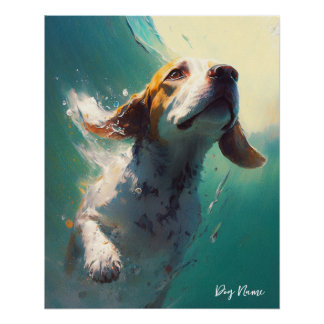 Beagle dog swimming in water 005 poster