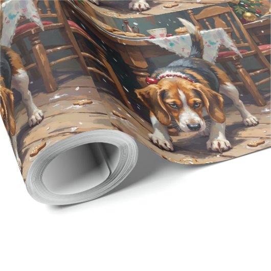 Beagle Dog Tracking Gingerbread Christmas Fun Art Geschenkpapier (Rolleneckpunkt)