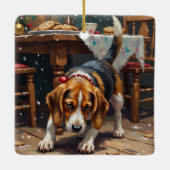 Beagle Dog Tracking Gingerbread Christmas Fun Art Keramikornament (Rückseite)
